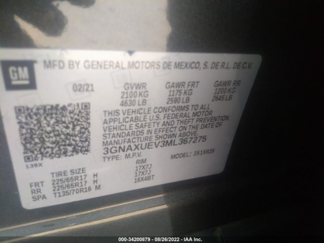 Photo 8 VIN: 3GNAXUEV3ML367275 - CHEVROLET EQUINOX 