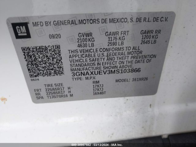 Photo 8 VIN: 3GNAXUEV3MS103866 - CHEVROLET EQUINOX 