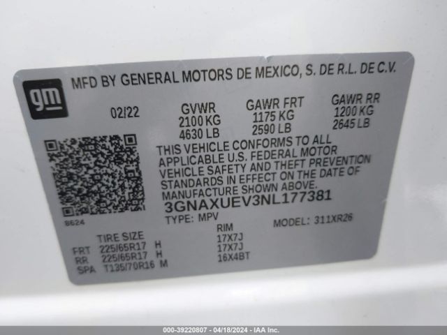 Photo 8 VIN: 3GNAXUEV3NL177381 - CHEVROLET EQUINOX 