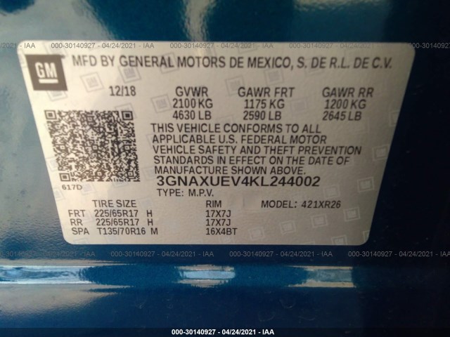 Photo 8 VIN: 3GNAXUEV4KL244002 - CHEVROLET EQUINOX 