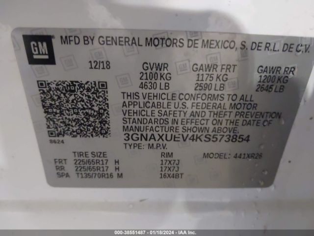 Photo 8 VIN: 3GNAXUEV4KS573854 - CHEVROLET EQUINOX 