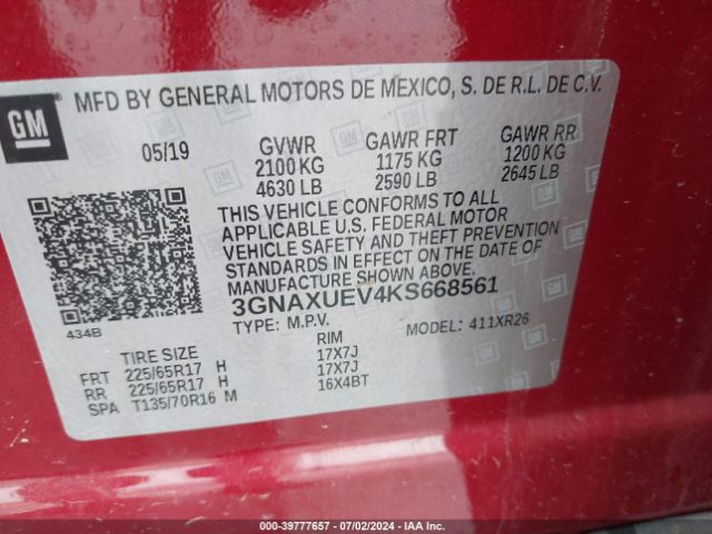 Photo 8 VIN: 3GNAXUEV4KS668561 - CHEVROLET EQUINOX 