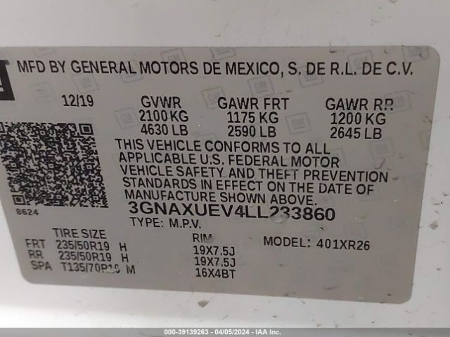 Photo 8 VIN: 3GNAXUEV4LL233860 - CHEVROLET EQUINOX 