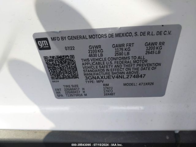 Photo 8 VIN: 3GNAXUEV4NL274847 - CHEVROLET EQUINOX 