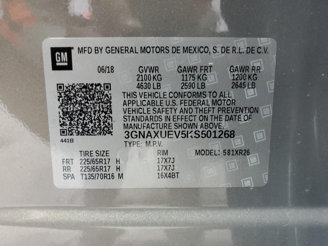 Photo 13 VIN: 3GNAXUEV5KS501268 - CHEVROLET EQUINOX 