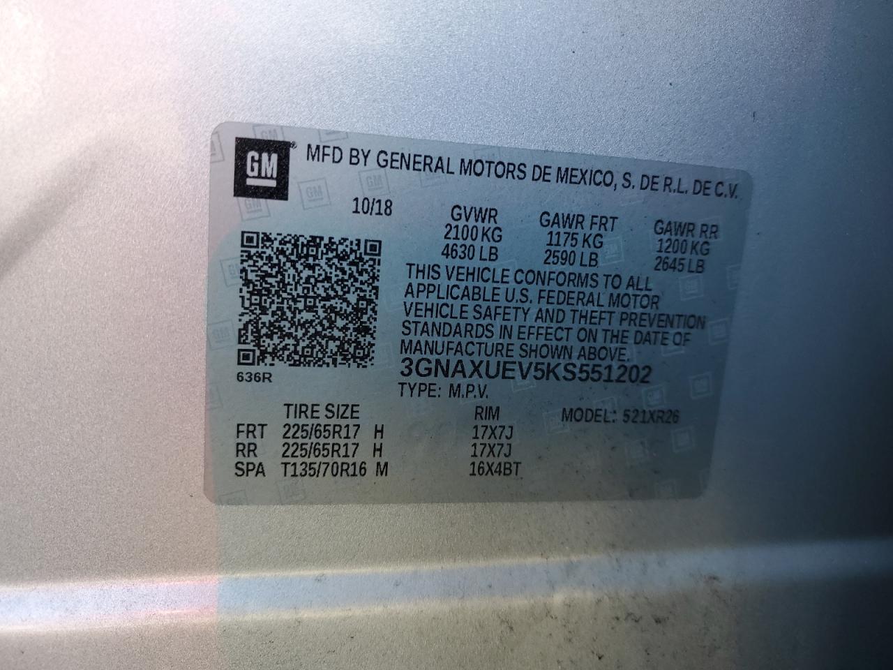 Photo 11 VIN: 3GNAXUEV5KS551202 - CHEVROLET EQUINOX 