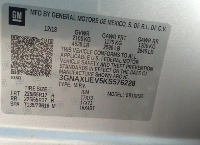 Photo 8 VIN: 3GNAXUEV5KS576228 - CHEVROLET EQUINOX 