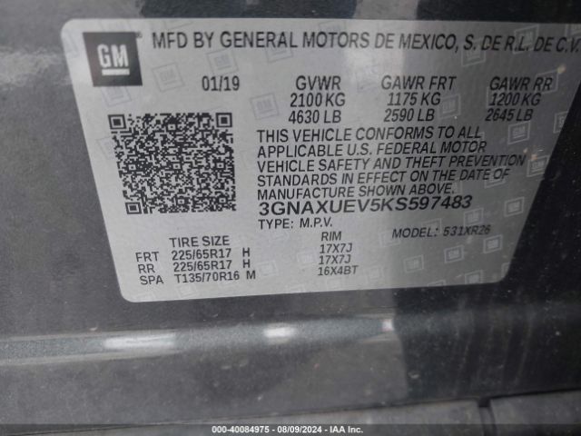 Photo 8 VIN: 3GNAXUEV5KS597483 - CHEVROLET EQUINOX 