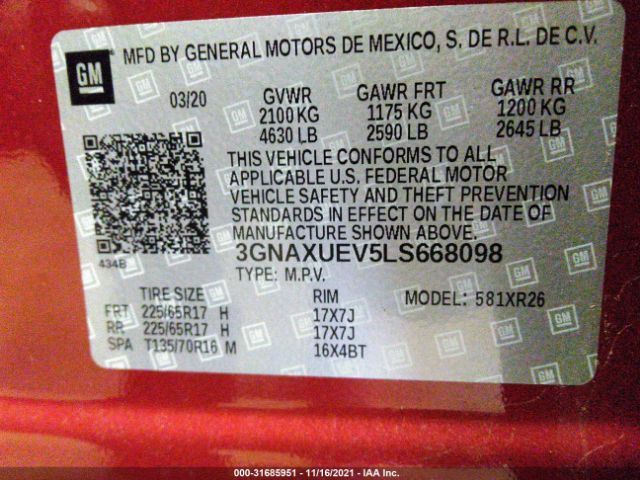 Photo 8 VIN: 3GNAXUEV5LS668098 - CHEVROLET EQUINOX 