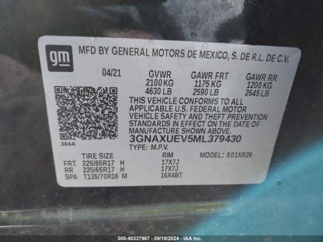 Photo 8 VIN: 3GNAXUEV5ML379430 - CHEVROLET EQUINOX 