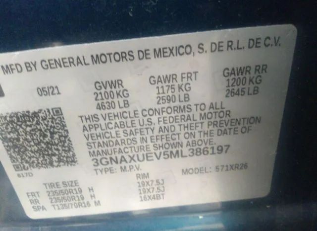 Photo 8 VIN: 3GNAXUEV5ML386197 - CHEVROLET EQUINOX 