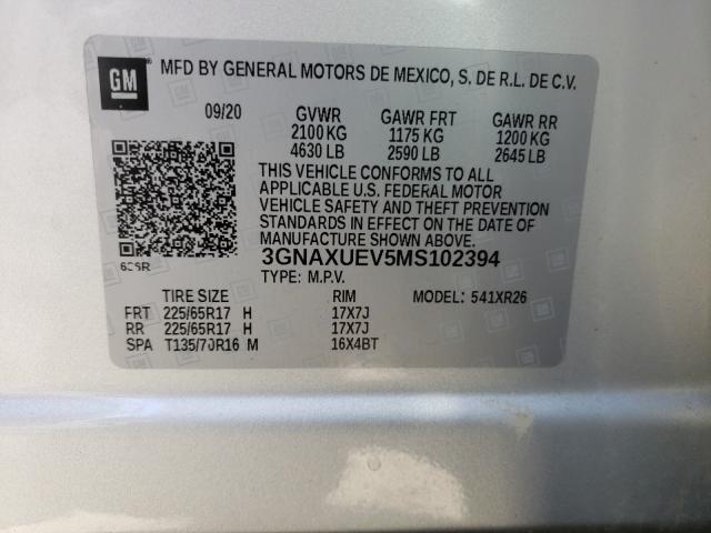 Photo 9 VIN: 3GNAXUEV5MS102394 - CHEVROLET EQUINOX LT 