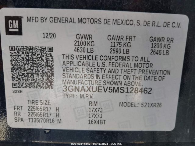 Photo 8 VIN: 3GNAXUEV5MS128462 - CHEVROLET EQUINOX 