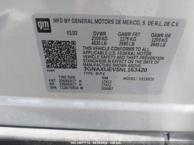 Photo 8 VIN: 3GNAXUEV5NL163420 - CHEVROLET EQUINOX 