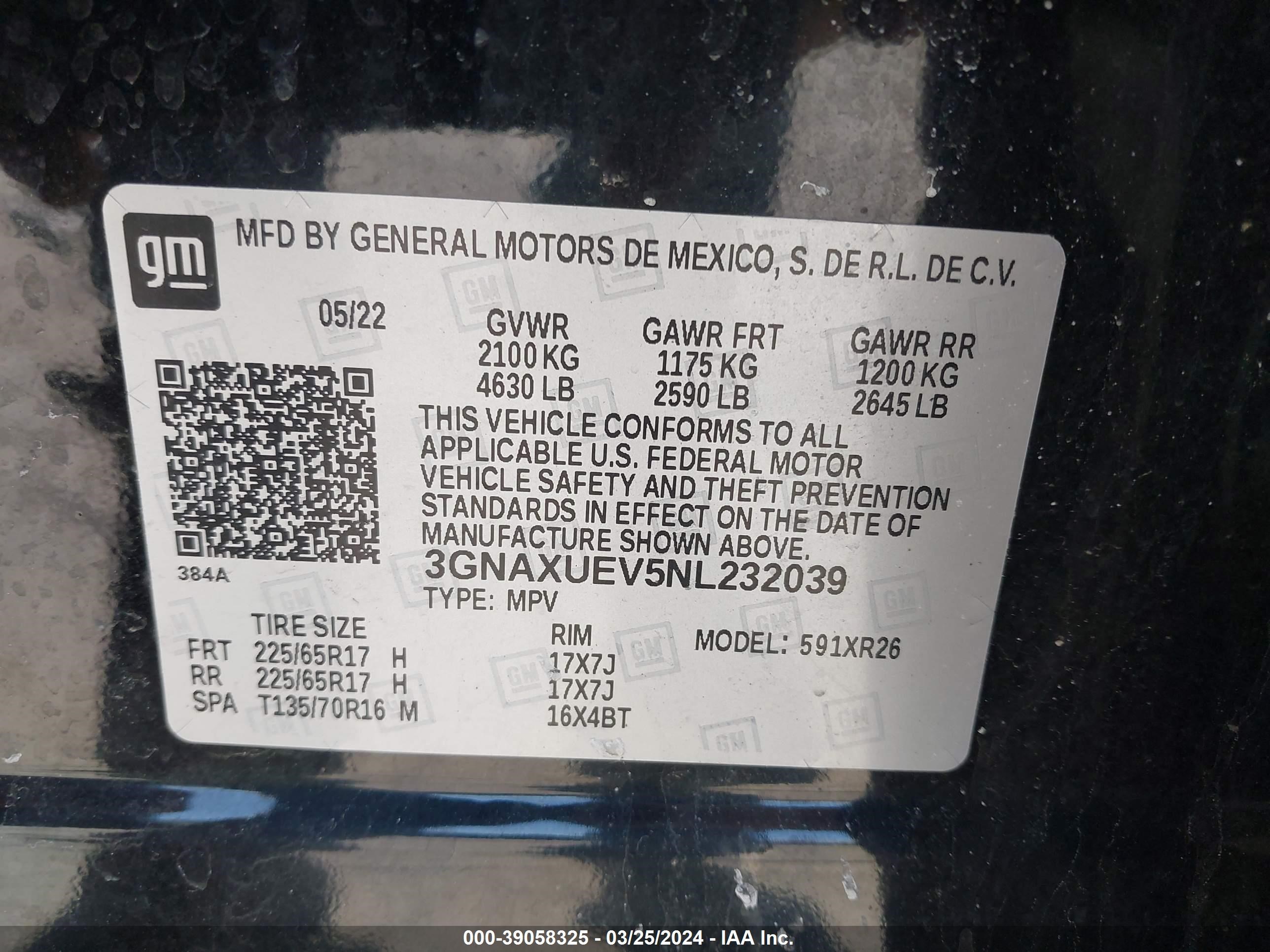 Photo 8 VIN: 3GNAXUEV5NL232039 - CHEVROLET EQUINOX 