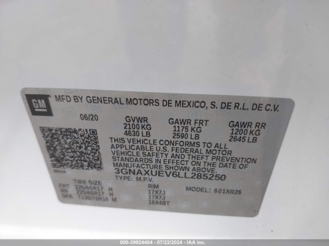 Photo 8 VIN: 3GNAXUEV6LL285250 - CHEVROLET EQUINOX 