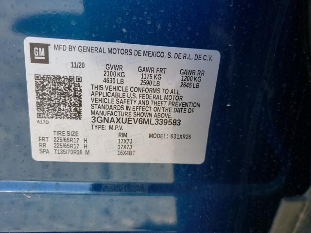 Photo 9 VIN: 3GNAXUEV6ML339583 - CHEVROLET EQUINOX LT 