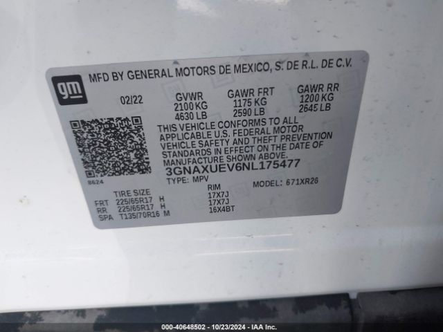 Photo 8 VIN: 3GNAXUEV6NL175477 - CHEVROLET EQUINOX 