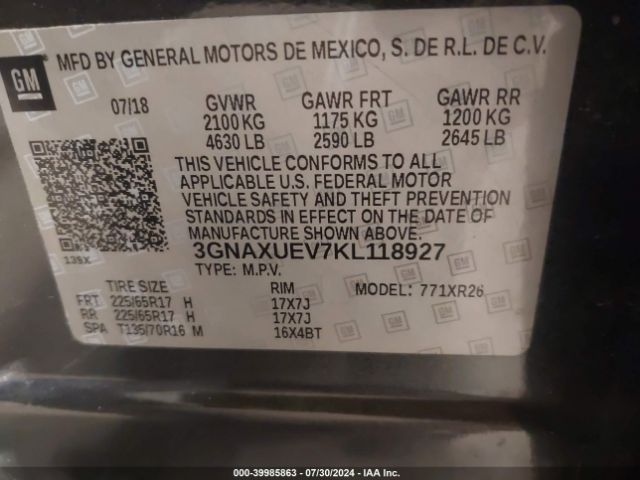 Photo 8 VIN: 3GNAXUEV7KL118927 - CHEVROLET EQUINOX 