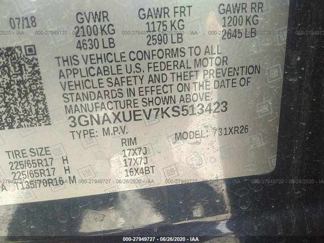 Photo 8 VIN: 3GNAXUEV7KS513423 - CHEVROLET EQUINOX 