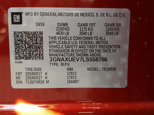 Photo 9 VIN: 3GNAXUEV7LS558766 - CHEVROLET EQUINOX LT 