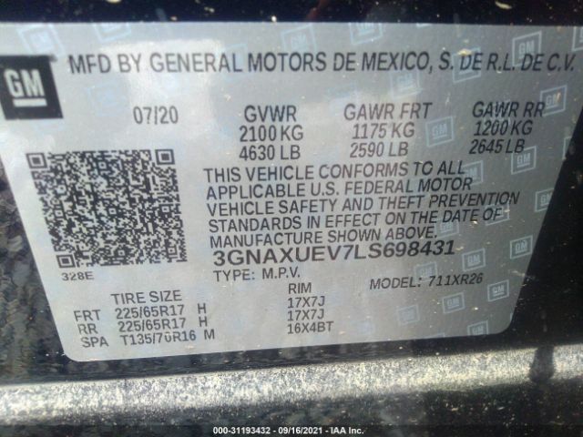 Photo 8 VIN: 3GNAXUEV7LS698431 - CHEVROLET EQUINOX 