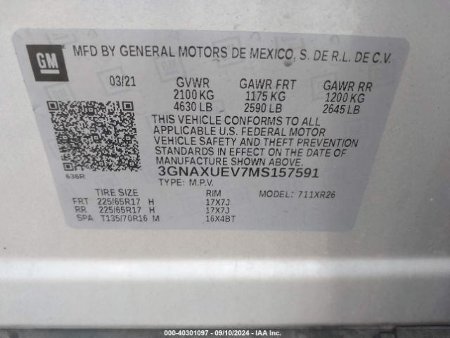 Photo 8 VIN: 3GNAXUEV7MS157591 - CHEVROLET EQUINOX 