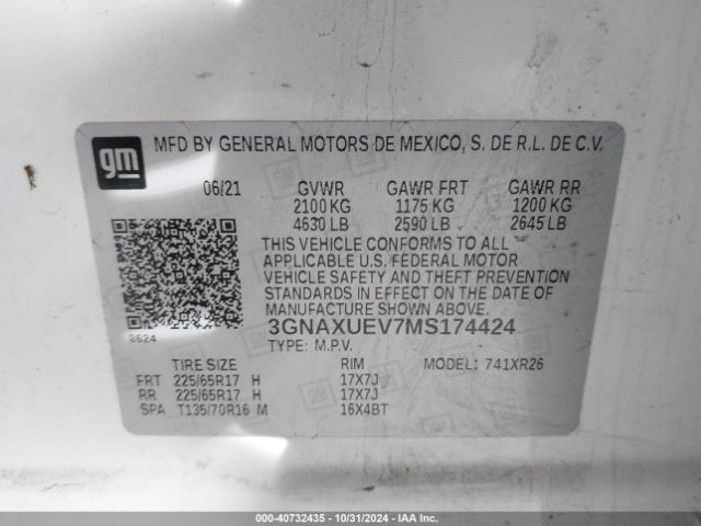 Photo 8 VIN: 3GNAXUEV7MS174424 - CHEVROLET EQUINOX 