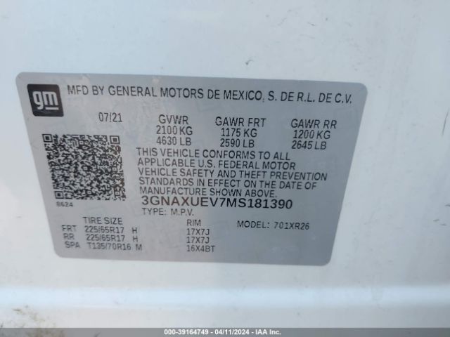 Photo 8 VIN: 3GNAXUEV7MS181390 - CHEVROLET EQUINOX 