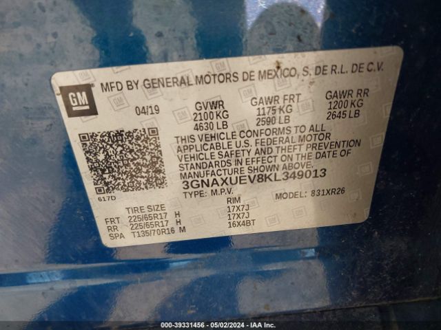 Photo 8 VIN: 3GNAXUEV8KL349013 - CHEVROLET EQUINOX 