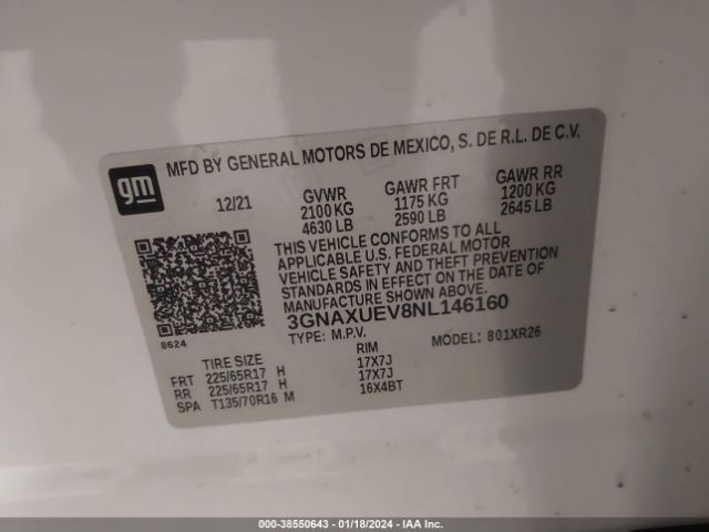 Photo 8 VIN: 3GNAXUEV8NL146160 - CHEVROLET EQUINOX 