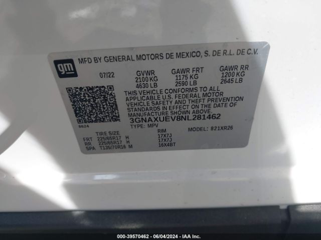 Photo 8 VIN: 3GNAXUEV8NL281462 - CHEVROLET EQUINOX 