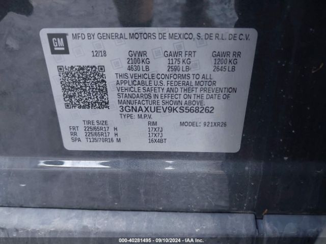 Photo 8 VIN: 3GNAXUEV9KS568262 - CHEVROLET EQUINOX 