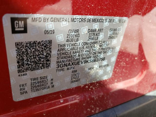 Photo 9 VIN: 3GNAXUEV9KS663758 - CHEVROLET EQUINOX LT 