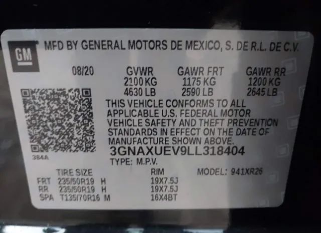 Photo 8 VIN: 3GNAXUEV9LL318404 - CHEVROLET EQUINOX 