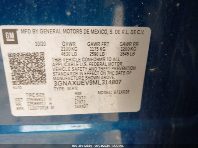 Photo 8 VIN: 3GNAXUEV9ML314807 - CHEVROLET EQUINOX 