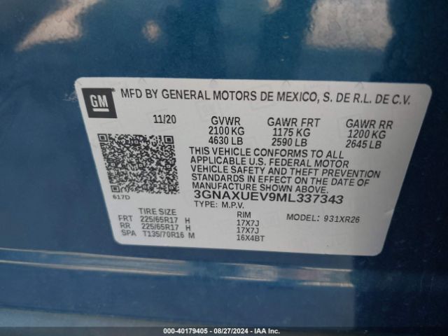 Photo 8 VIN: 3GNAXUEV9ML337343 - CHEVROLET EQUINOX 