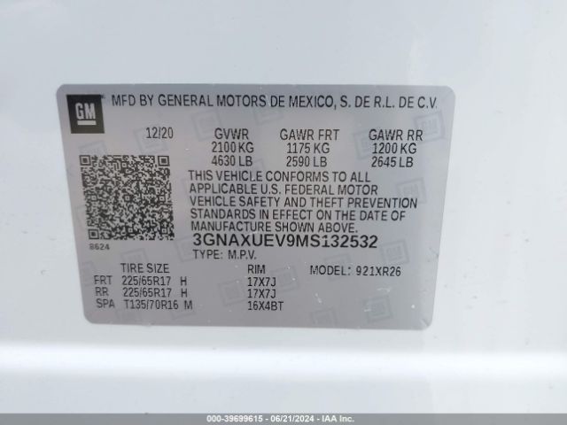 Photo 8 VIN: 3GNAXUEV9MS132532 - CHEVROLET EQUINOX 