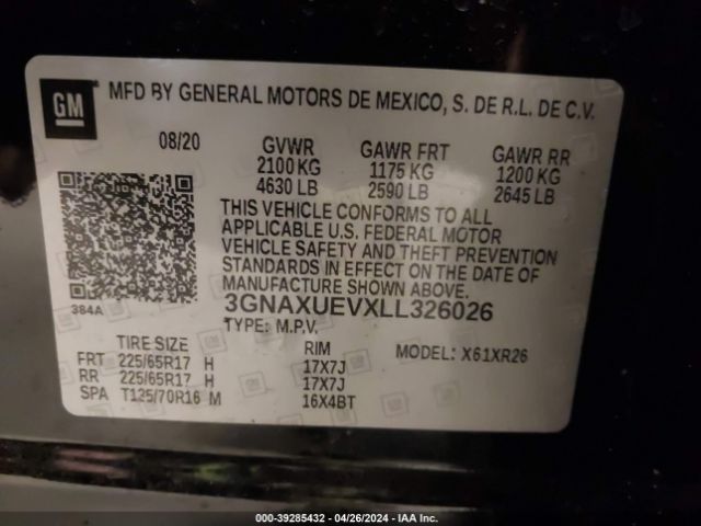 Photo 8 VIN: 3GNAXUEVXLL326026 - CHEVROLET EQUINOX 