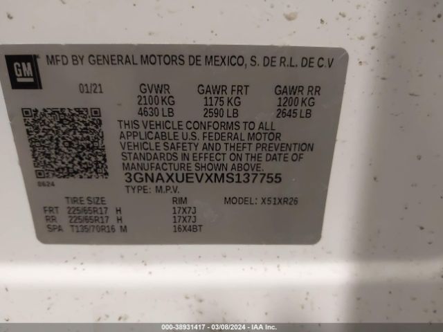 Photo 8 VIN: 3GNAXUEVXMS137755 - CHEVROLET EQUINOX 