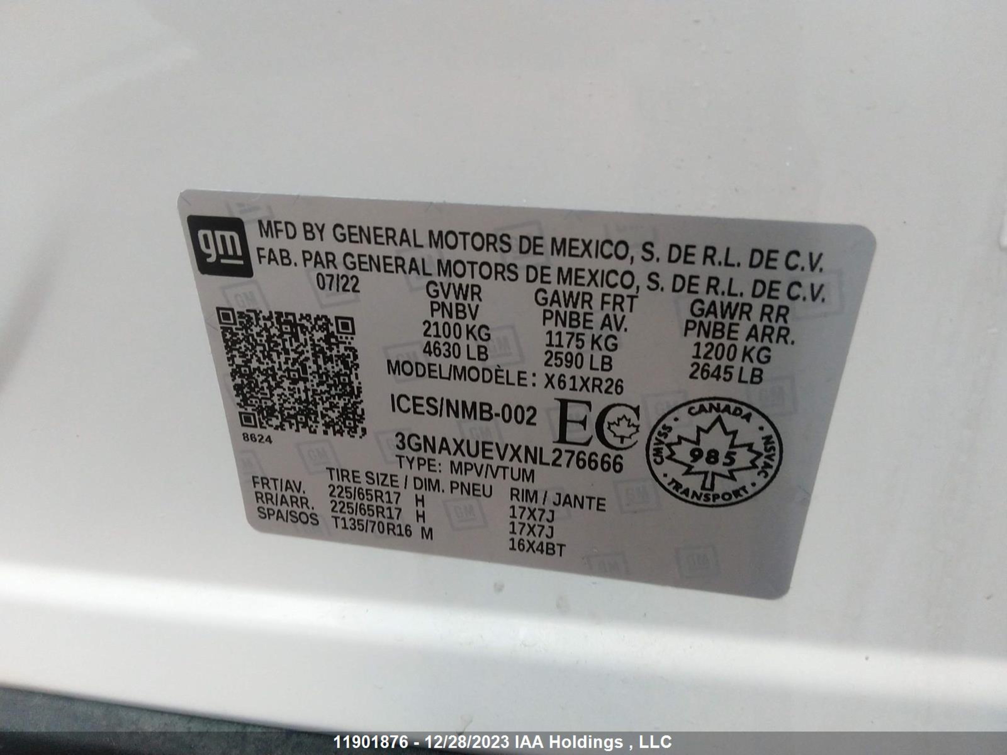 Photo 8 VIN: 3GNAXUEVXNL276666 - CHEVROLET EQUINOX 