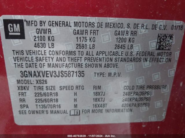 Photo 8 VIN: 3GNAXVEV3JS587135 - CHEVROLET EQUINOX 