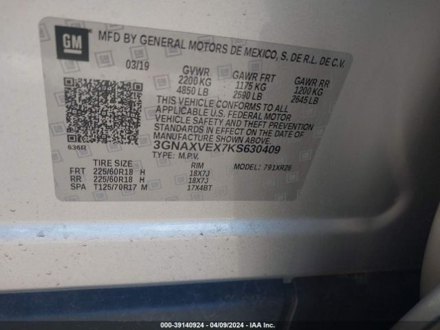 Photo 8 VIN: 3GNAXVEX7KS630409 - CHEVROLET EQUINOX 