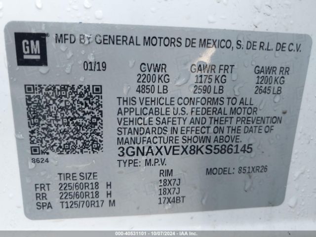 Photo 8 VIN: 3GNAXVEX8KS586145 - CHEVROLET EQUINOX 