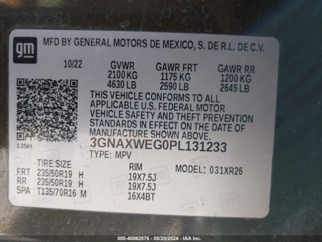 Photo 8 VIN: 3GNAXWEG0PL131233 - CHEVROLET EQUINOX 