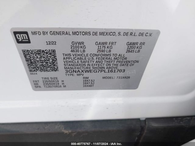 Photo 8 VIN: 3GNAXWEG7PL161703 - CHEVROLET EQUINOX 