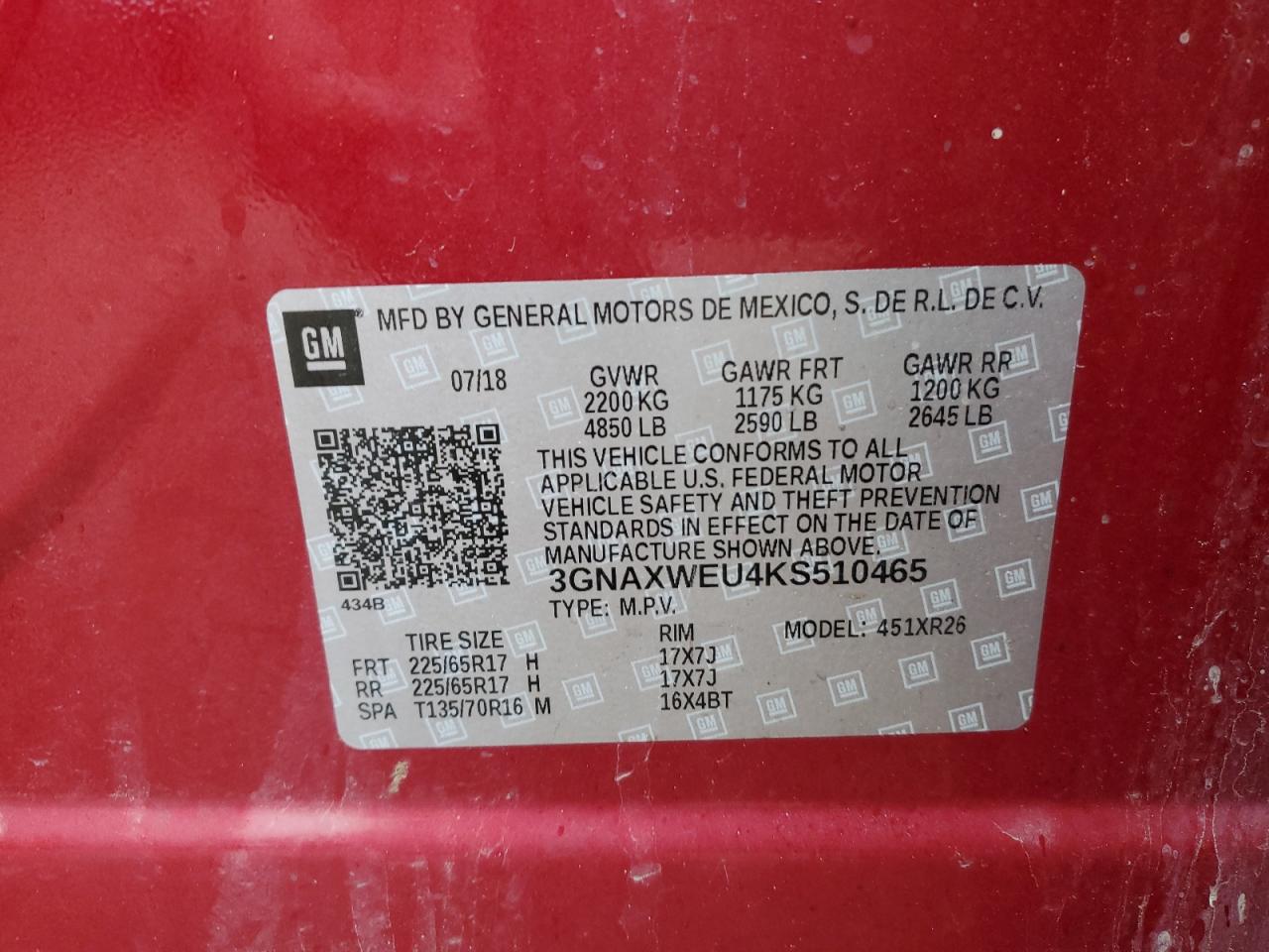 Photo 12 VIN: 3GNAXWEU4KS510465 - CHEVROLET EQUINOX 