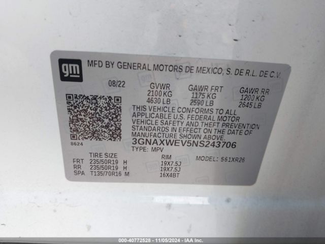 Photo 8 VIN: 3GNAXWEV5NS243706 - CHEVROLET EQUINOX 