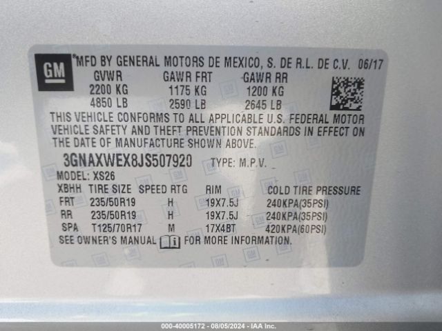 Photo 8 VIN: 3GNAXWEX8JS507920 - CHEVROLET EQUINOX 