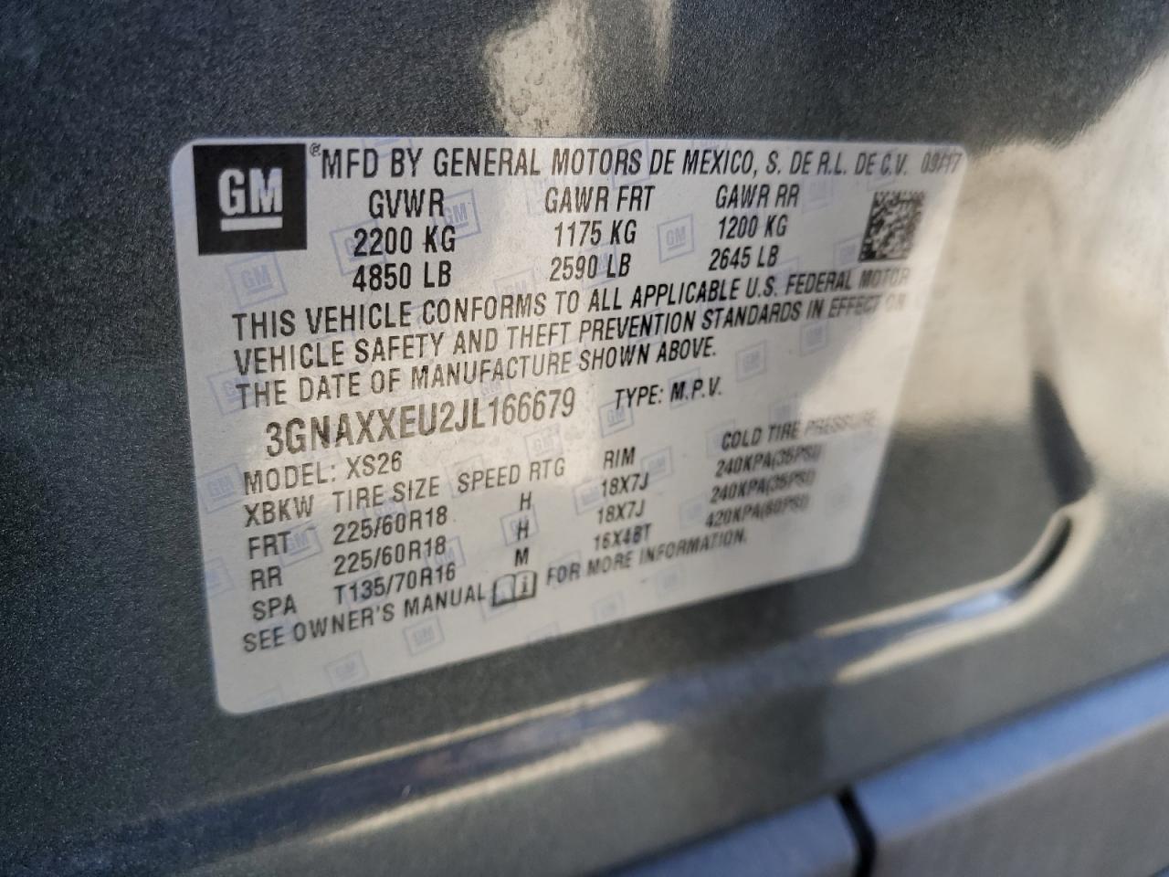 Photo 11 VIN: 3GNAXXEU2JL166679 - CHEVROLET EQUINOX 